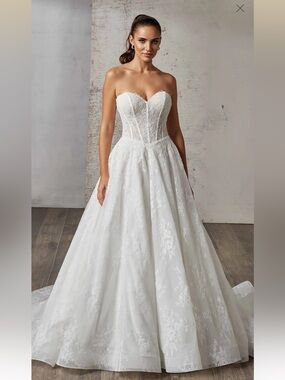 Eddy K Mabel White Wedding Dress - Lace Sweetheart Neck, Corset Bodice, A Line